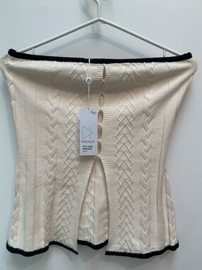 Sage Cream Cable Knit Strapless Tunic with Black Trim